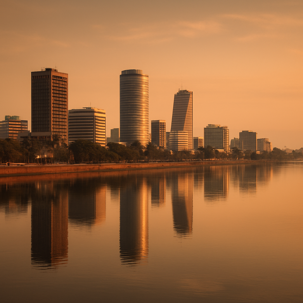 Le fleuve Congo et la ville de Brazzaville au coucher du soleil
