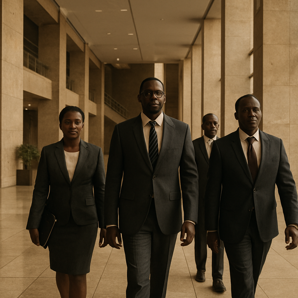 Agents de l'État dans le hall d'une institution publique